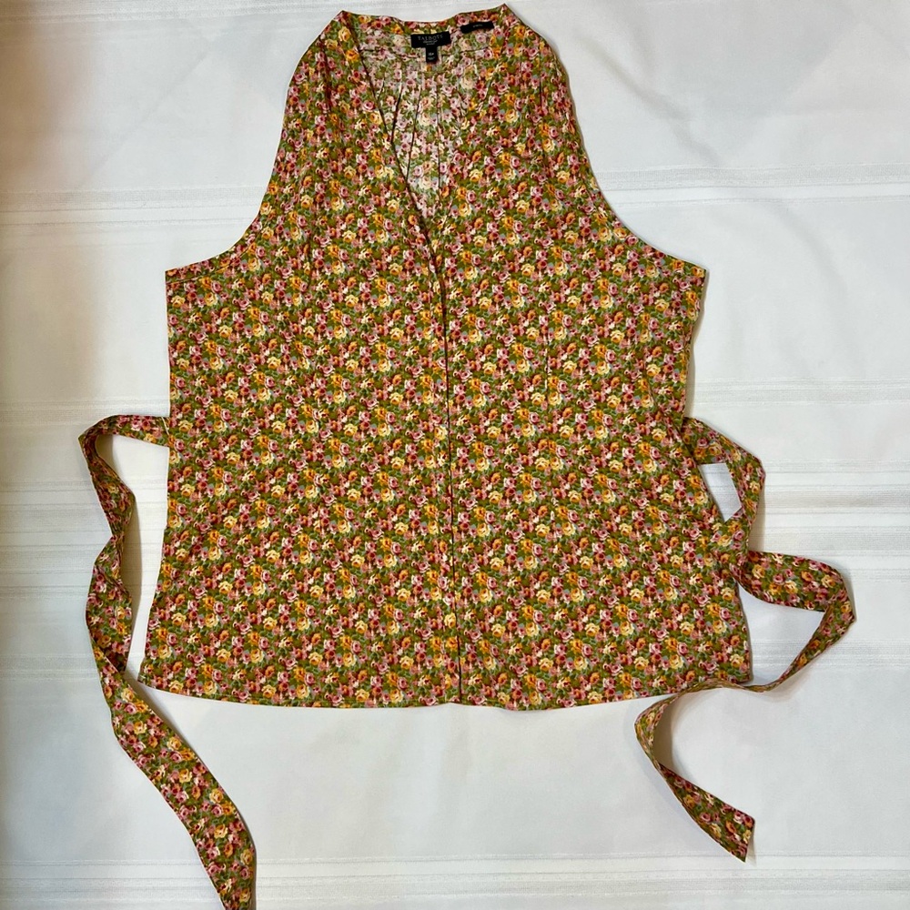 Talbots Pullover Sleeveless V-Neck Floral Blouse Sz 16P Cotton Blend EUC Stretch